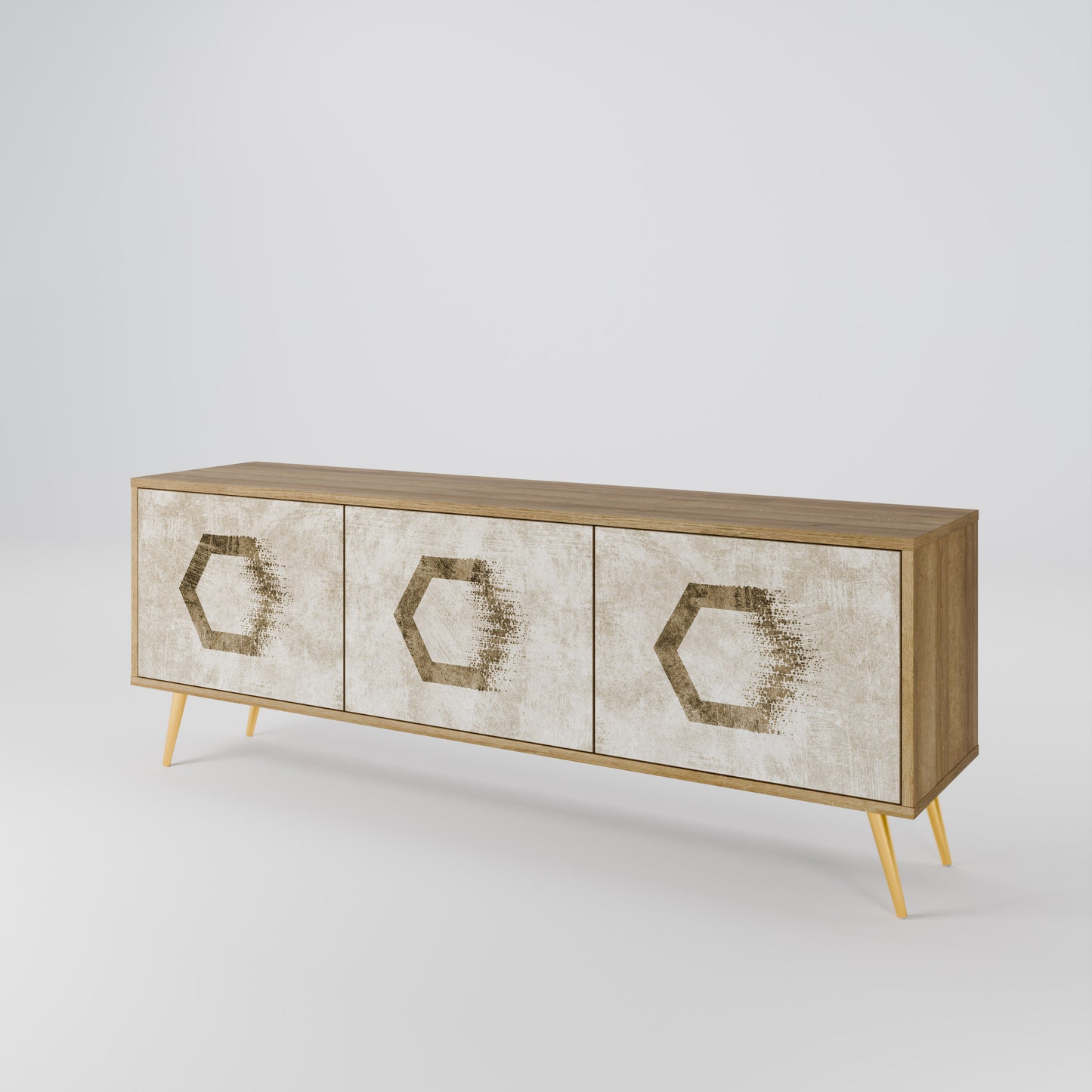 Mobile TV HEXAGONAL SHAPES a 3 ante effetto rovere