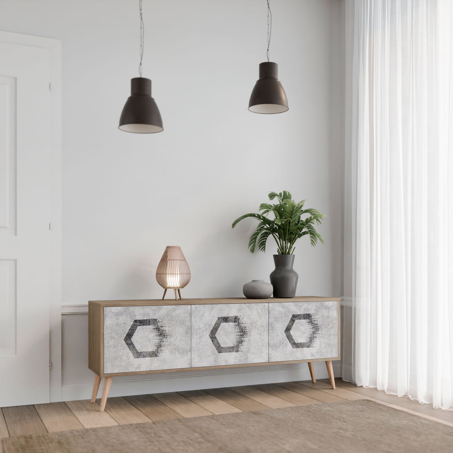 Mobile TV HEXAGONAL FIGURES a 3 ante effetto rovere