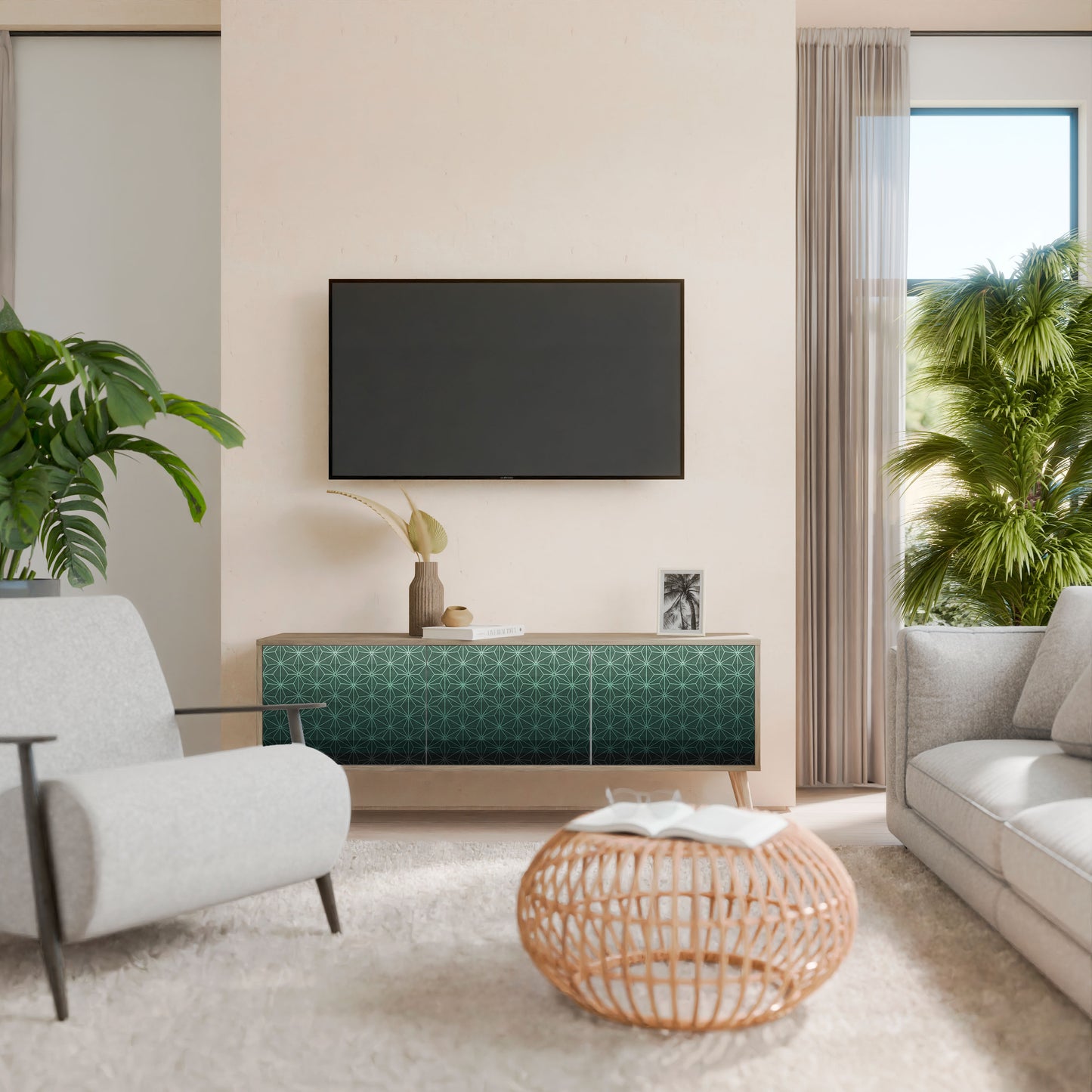 ORNAMENTAL GLIMMER Mobile TV a 3 Ante in Effetto Rovere