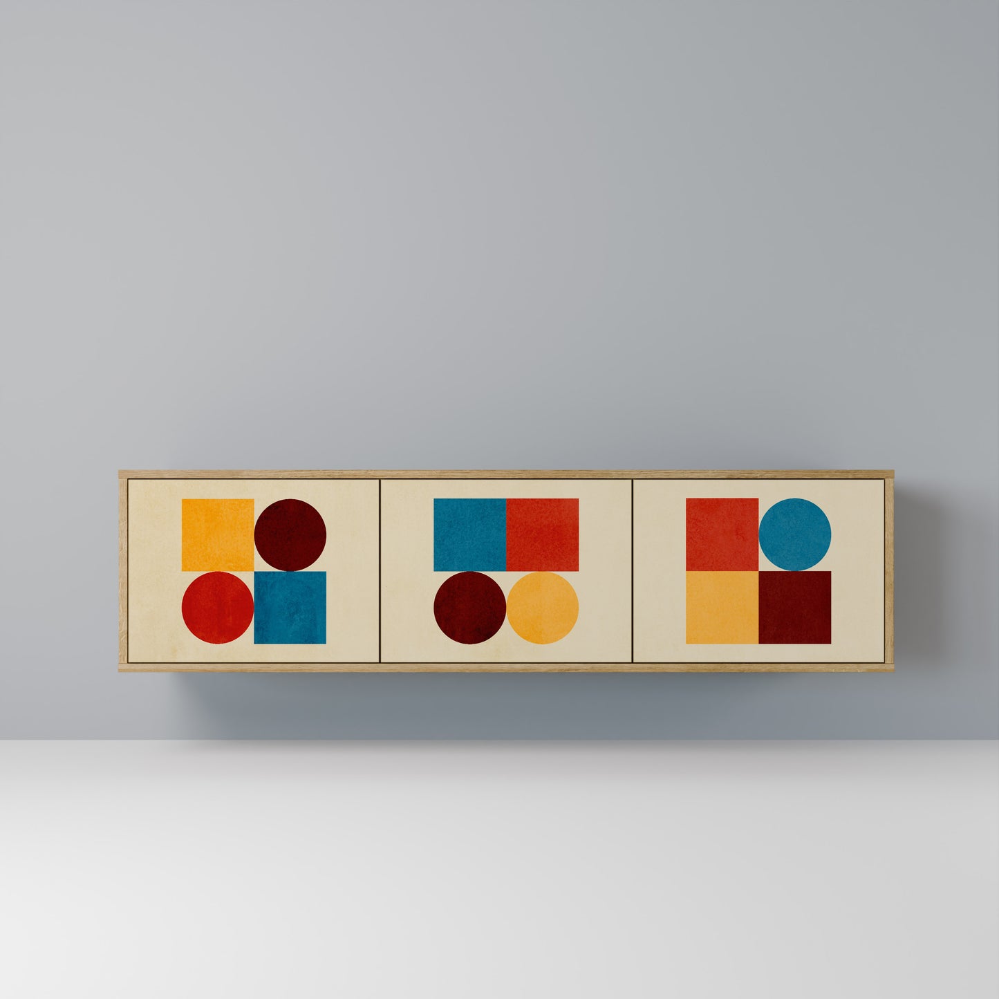 Mobile TV GEOMETRIC PUZZLE a 3 ante in effetto rovere