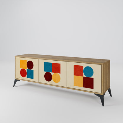 Mobile TV GEOMETRIC PUZZLE a 3 ante in effetto rovere