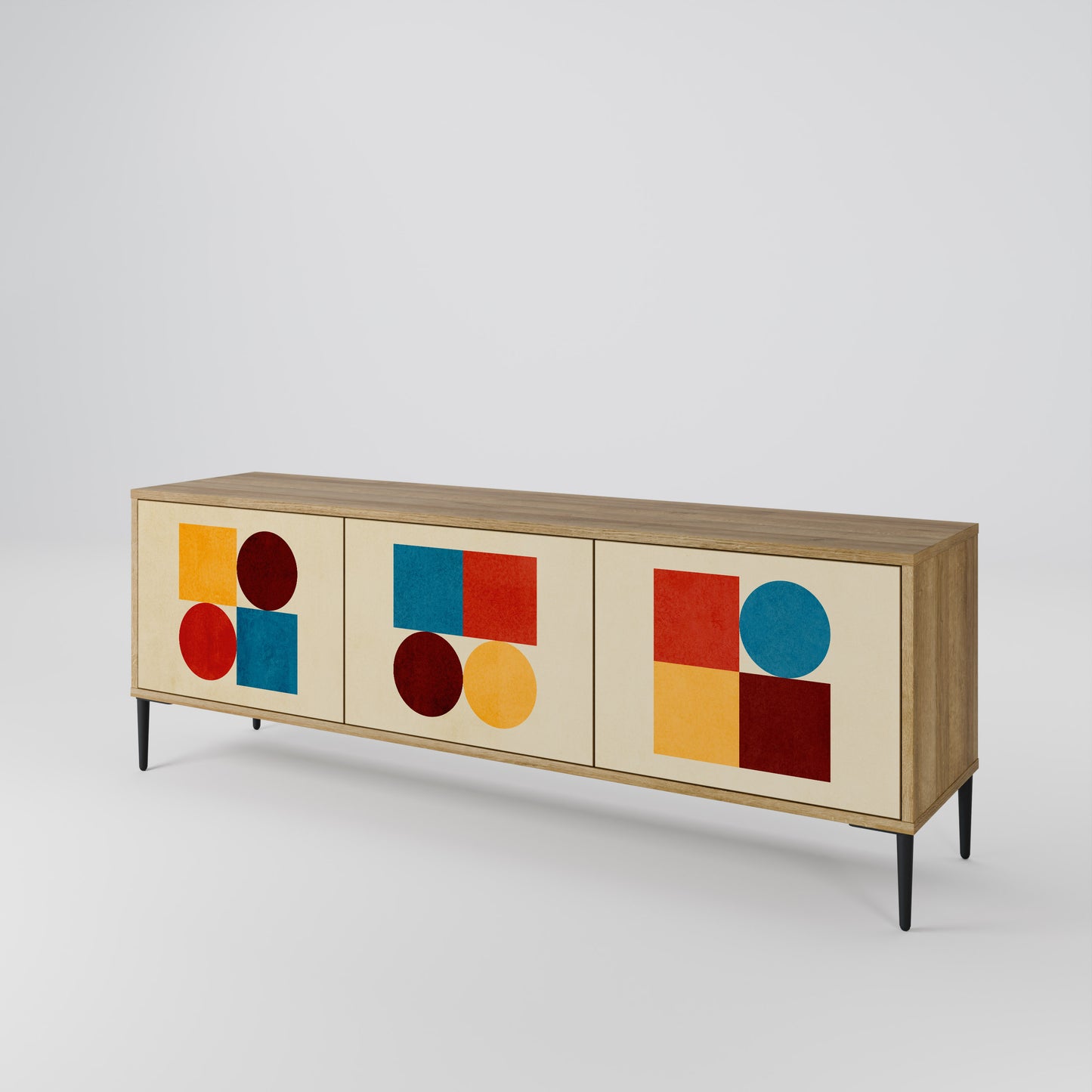 Mobile TV GEOMETRIC PUZZLE a 3 ante in effetto rovere