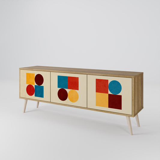 Mobile TV GEOMETRIC PUZZLE a 3 ante in effetto rovere