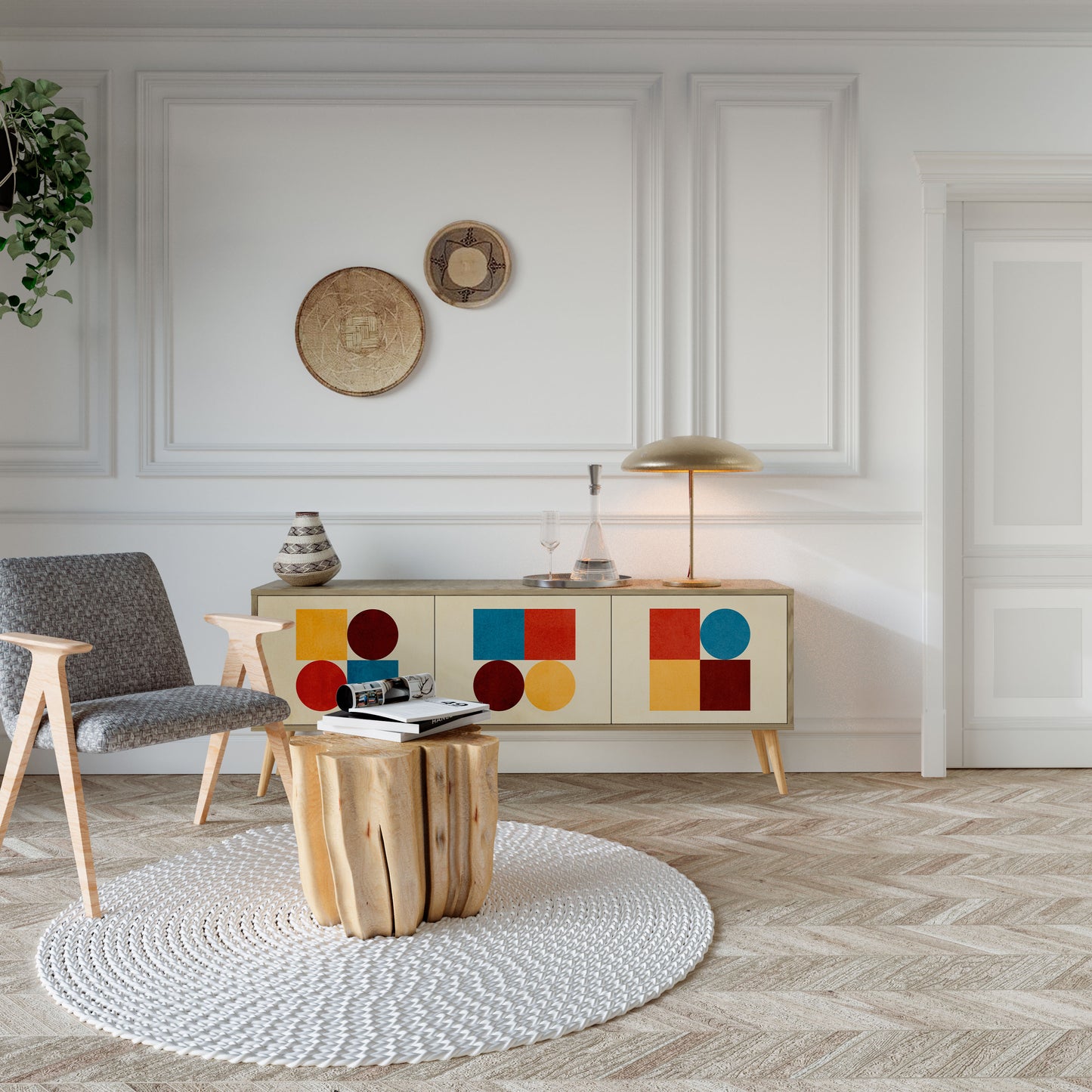 Mobile TV GEOMETRIC PUZZLE a 3 ante in effetto rovere
