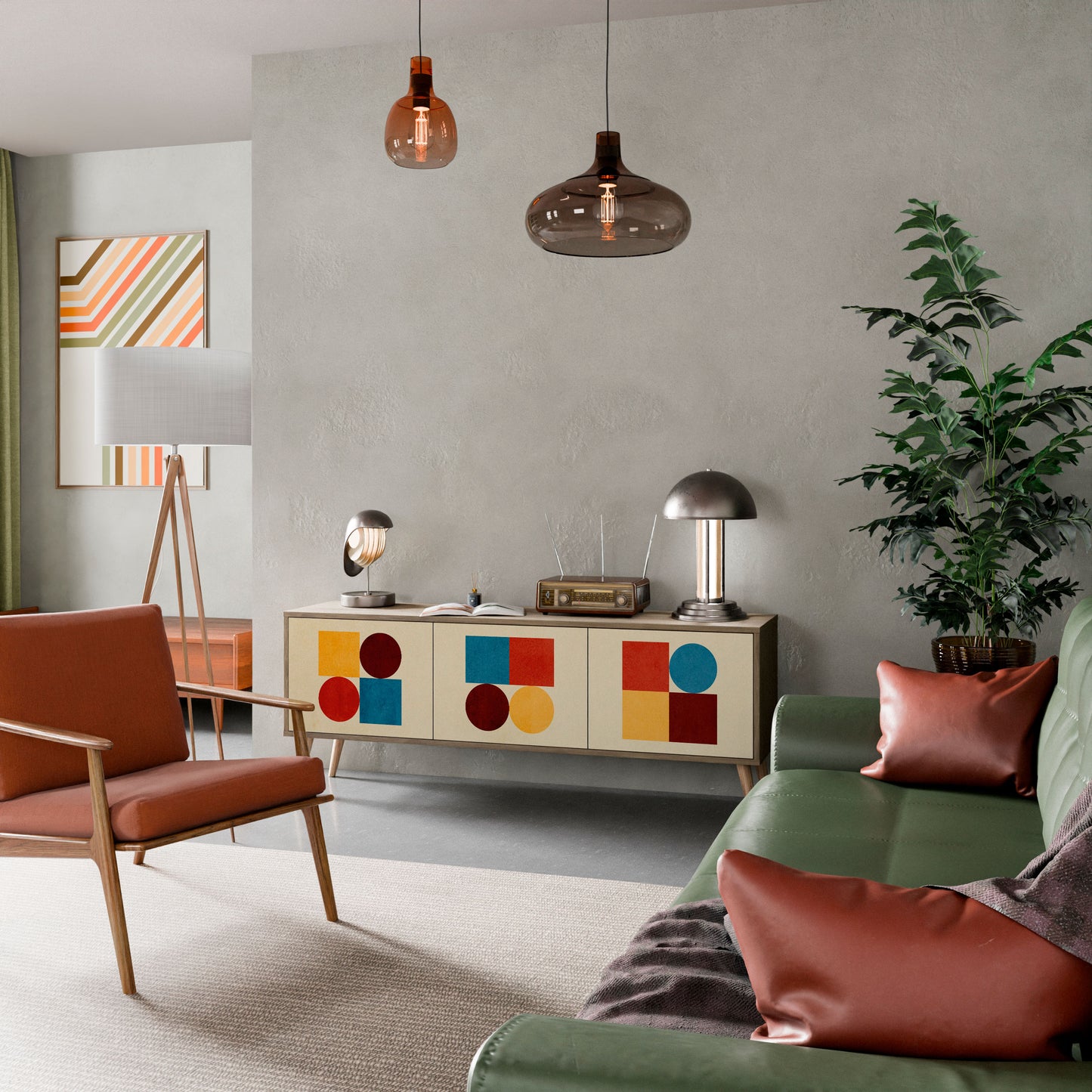 Mobile TV GEOMETRIC PUZZLE a 3 ante in effetto rovere