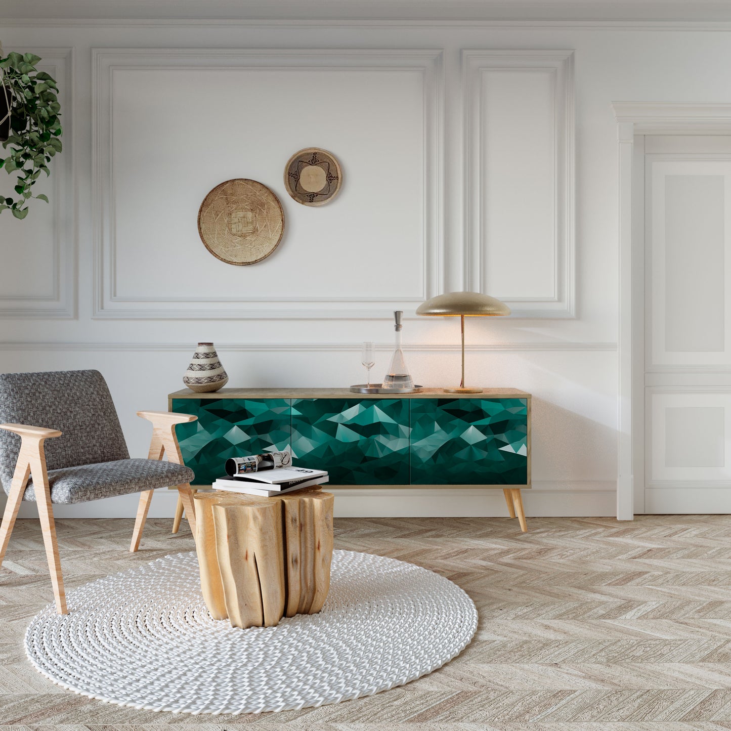 POLYGONAL FLOATING Mobile TV a 3 Ante in Effetto Rovere