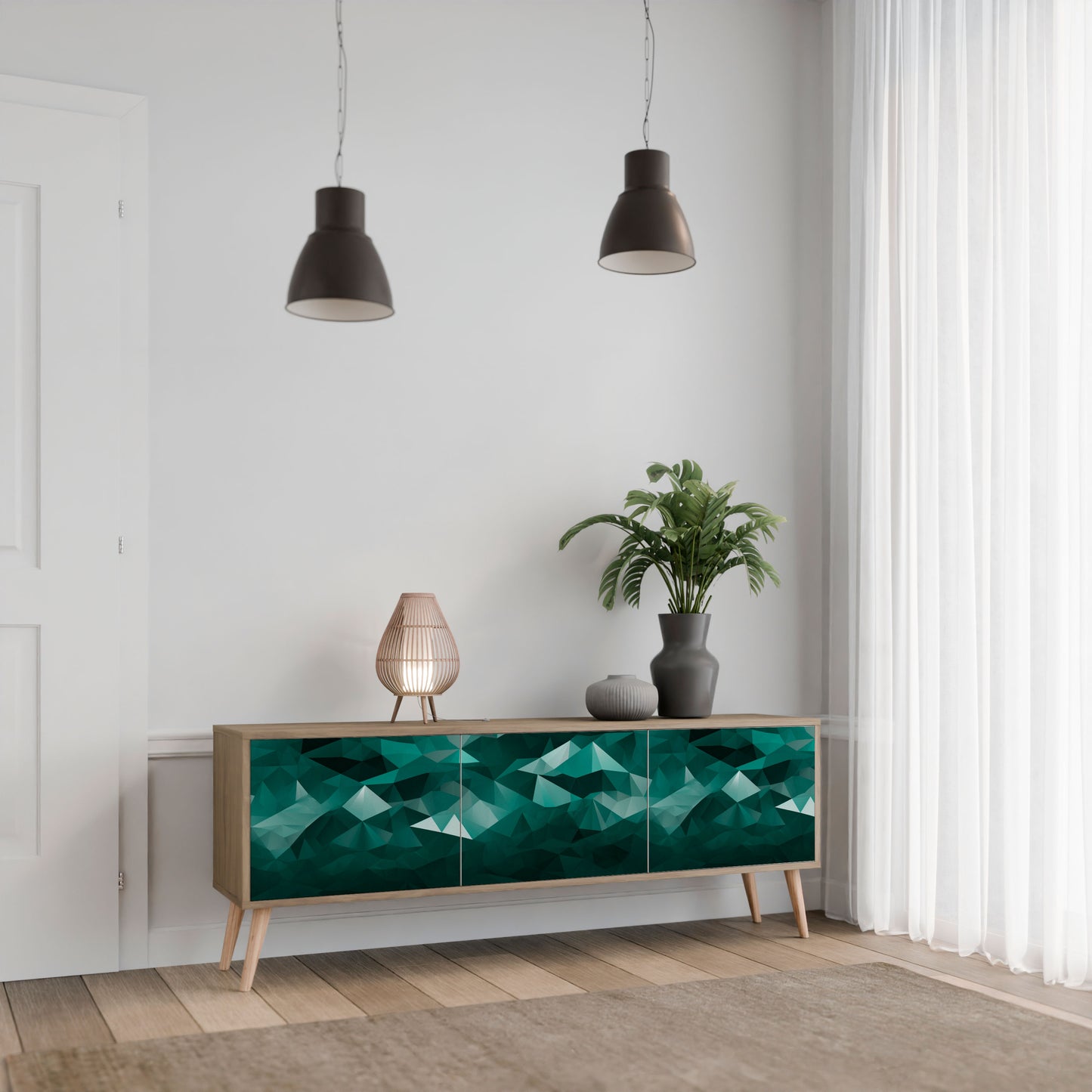 POLYGONAL FLOATING Mobile TV a 3 Ante in Effetto Rovere