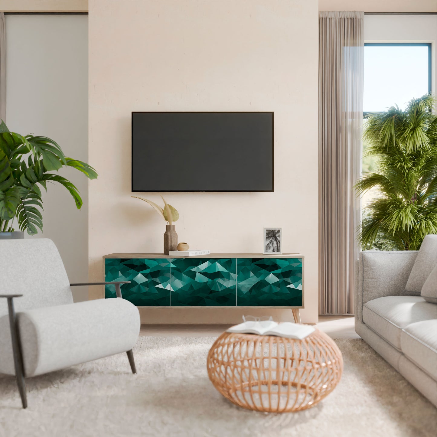 POLYGONAL FLOATING Mobile TV a 3 Ante in Effetto Rovere