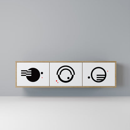 Mobile TV a 3 ante con combinazione bianco e nero effetto rovere