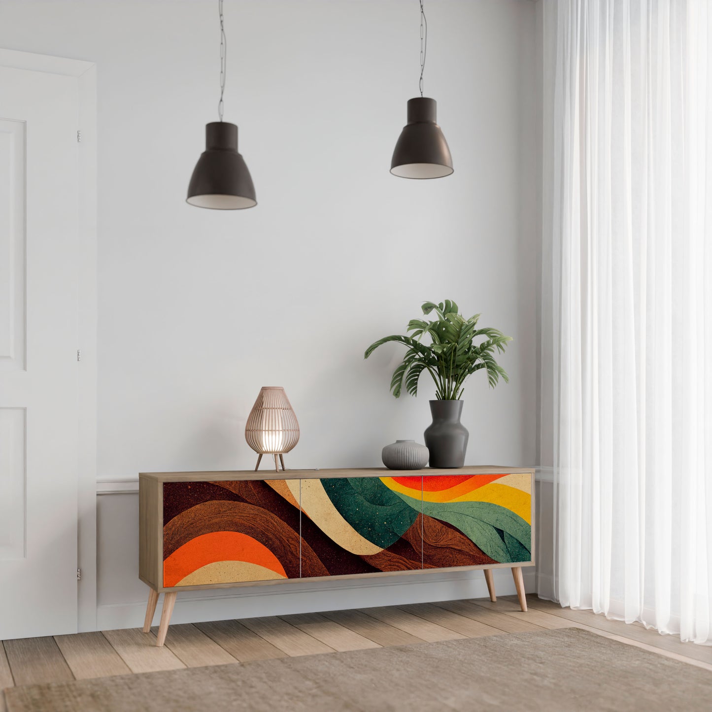 Mobile TV a 3 ante COLORFUL STRANDS in effetto rovere