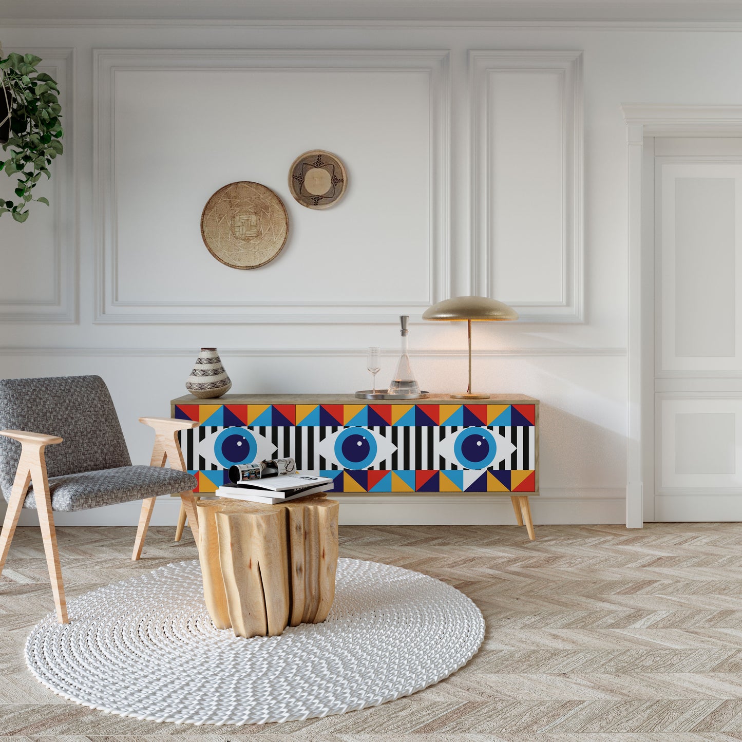 ASTRAZIONE E GEOMETRIA Mobile TV a 3 ante in effetto rovere