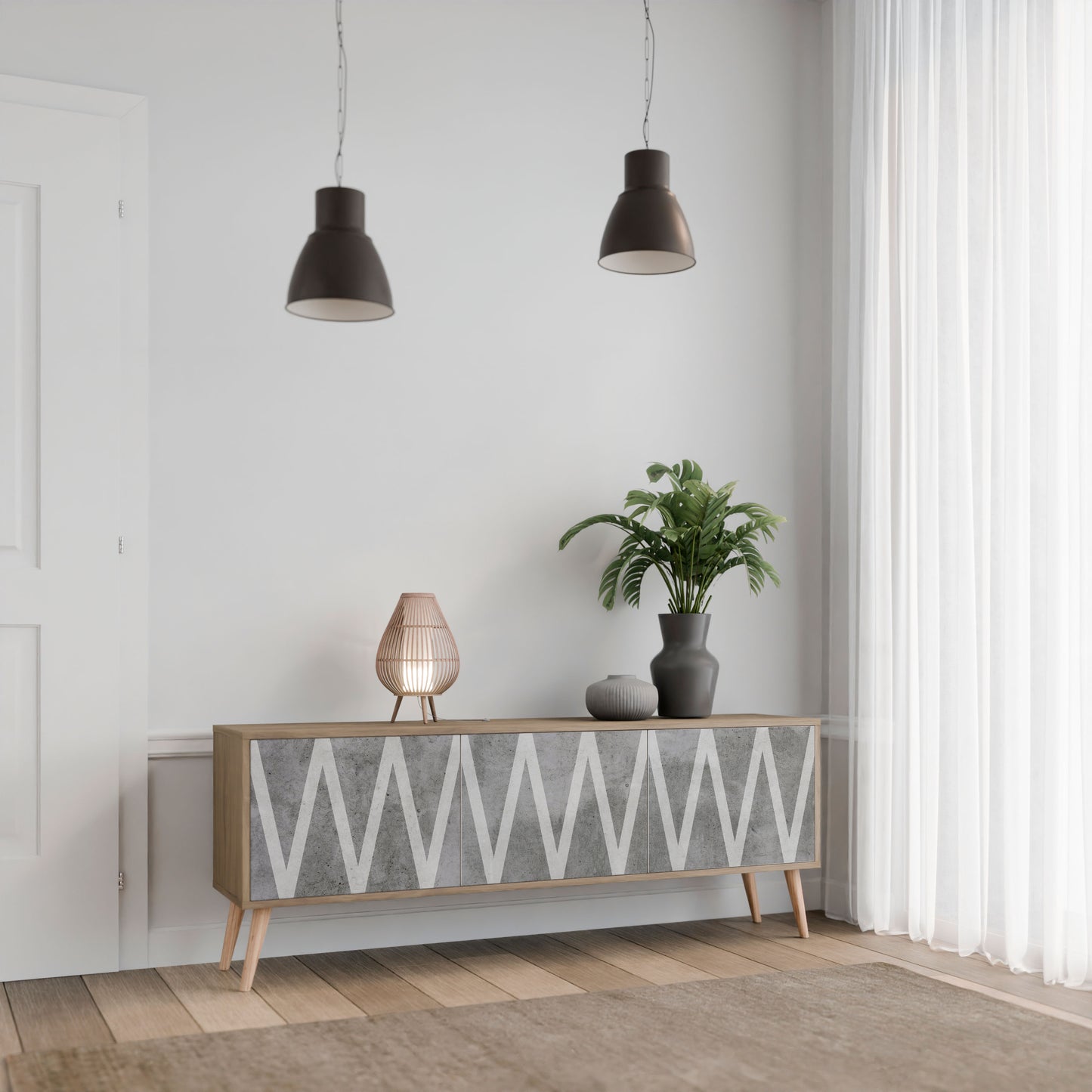 SOLID ZIG ZAG Mobile TV a 3 Ante in Effetto Rovere