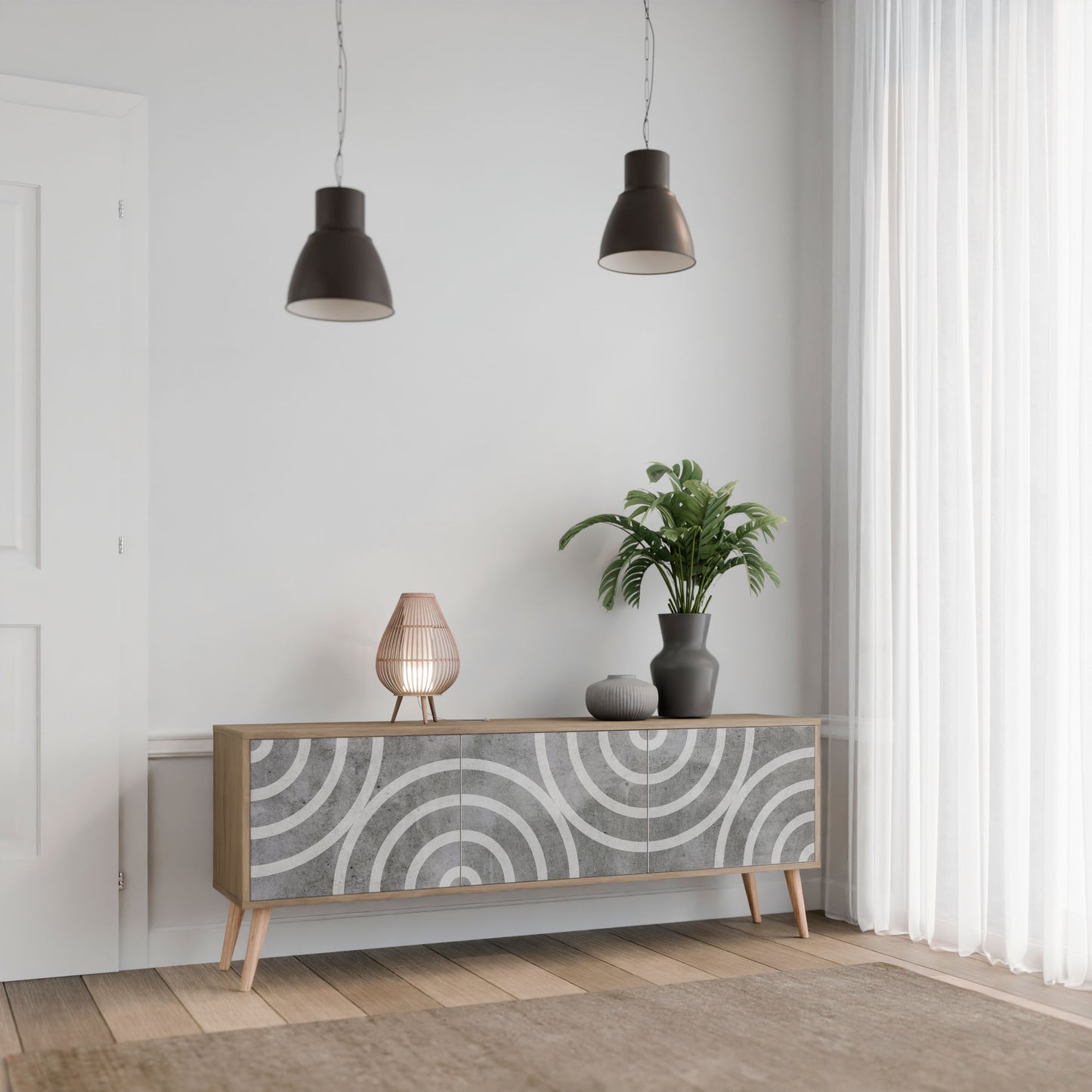 CIRCLE CONCRETE Mobile TV a 3 Ante in Effetto Rovere