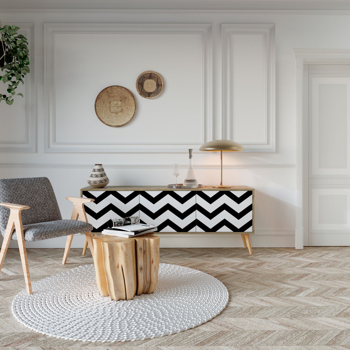 CLASSIC ZIG ZAG Mobile TV a 3 Ante in Effetto Rovere