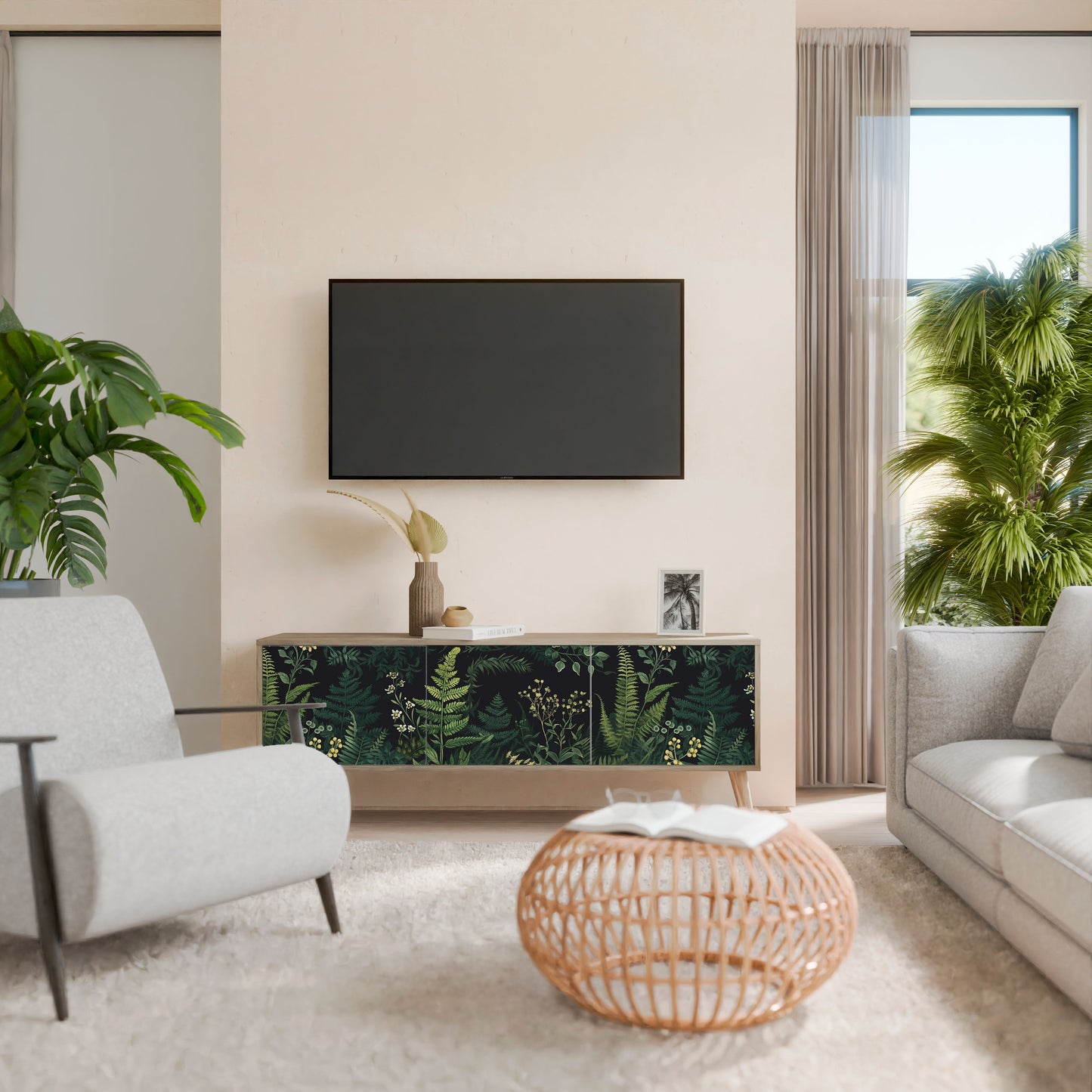 FERN FLOWERS Mobile TV a 3 Ante in Effetto Rovere