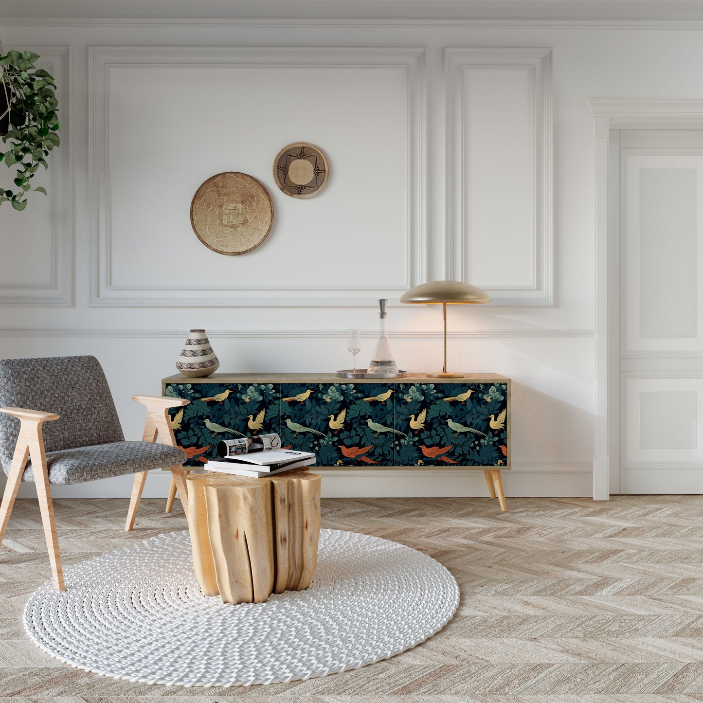 Mobile TV FOWL ORNAMENT a 3 ante effetto rovere