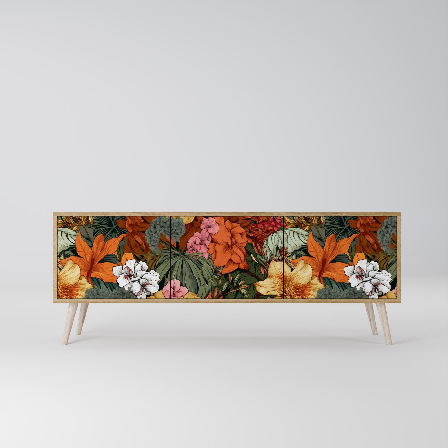 RADIANT FLORA 3-Door TV Stand in Oak Effect