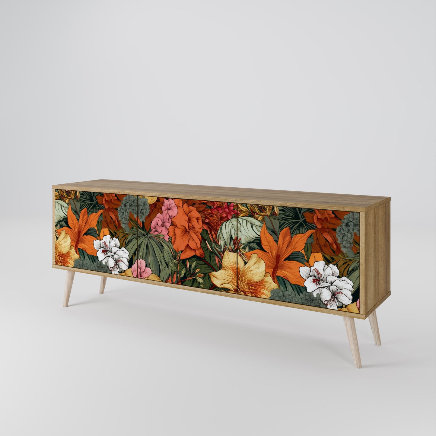 RADIANT FLORA 3-Door TV Stand in Oak Effect