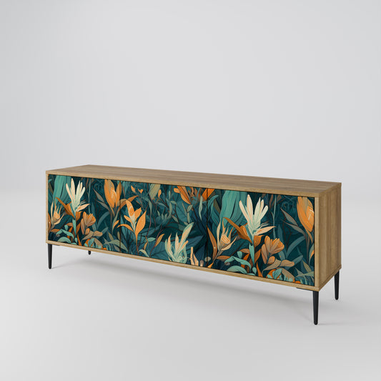 FLORAL SERENITY 3-Door TV Stand in Oak Effect