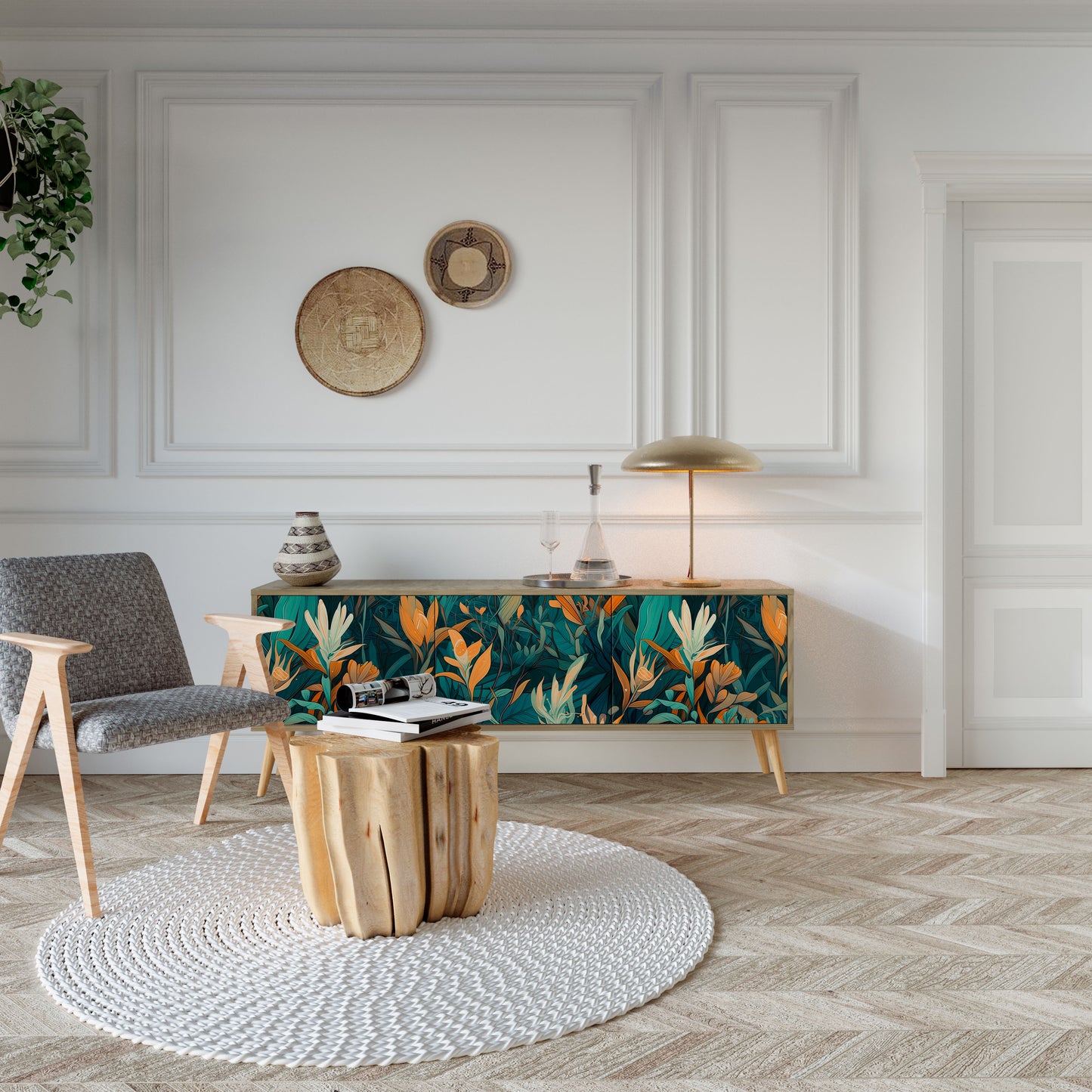 FLORAL SERENITY Mobile TV a 3 Ante in Effetto Rovere