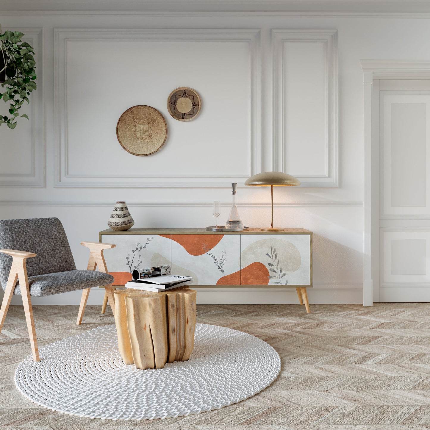 TRANQUIL TWIG Mobile TV a 3 Ante in Effetto Rovere