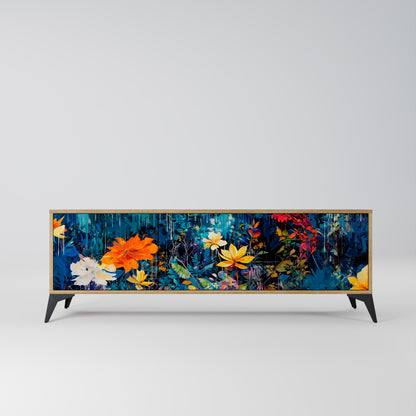 MIDNIGHT BLOSSOM 3-Door TV Stand in Oak Effect