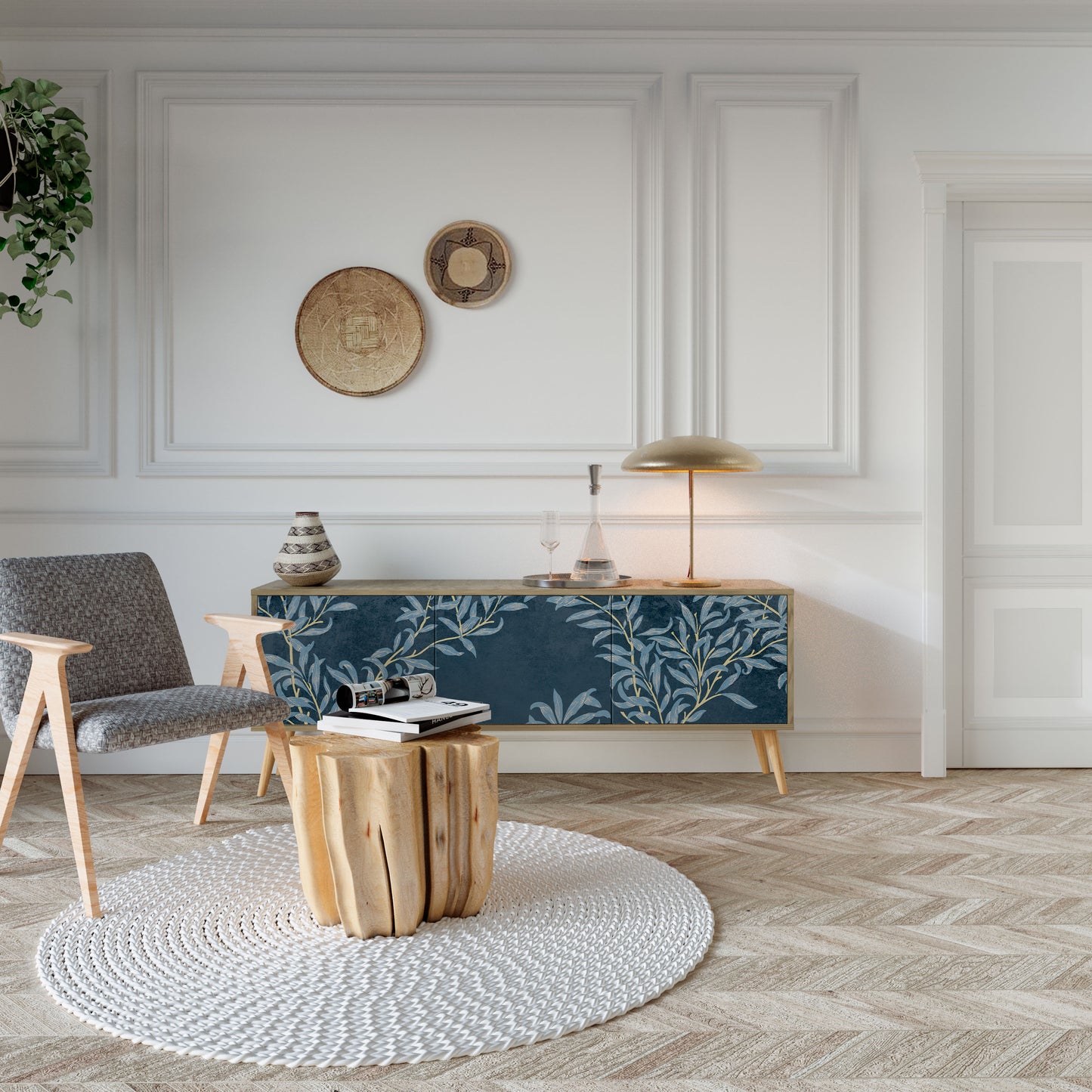Mobile TV BLUE LEAVES a 3 ante effetto rovere