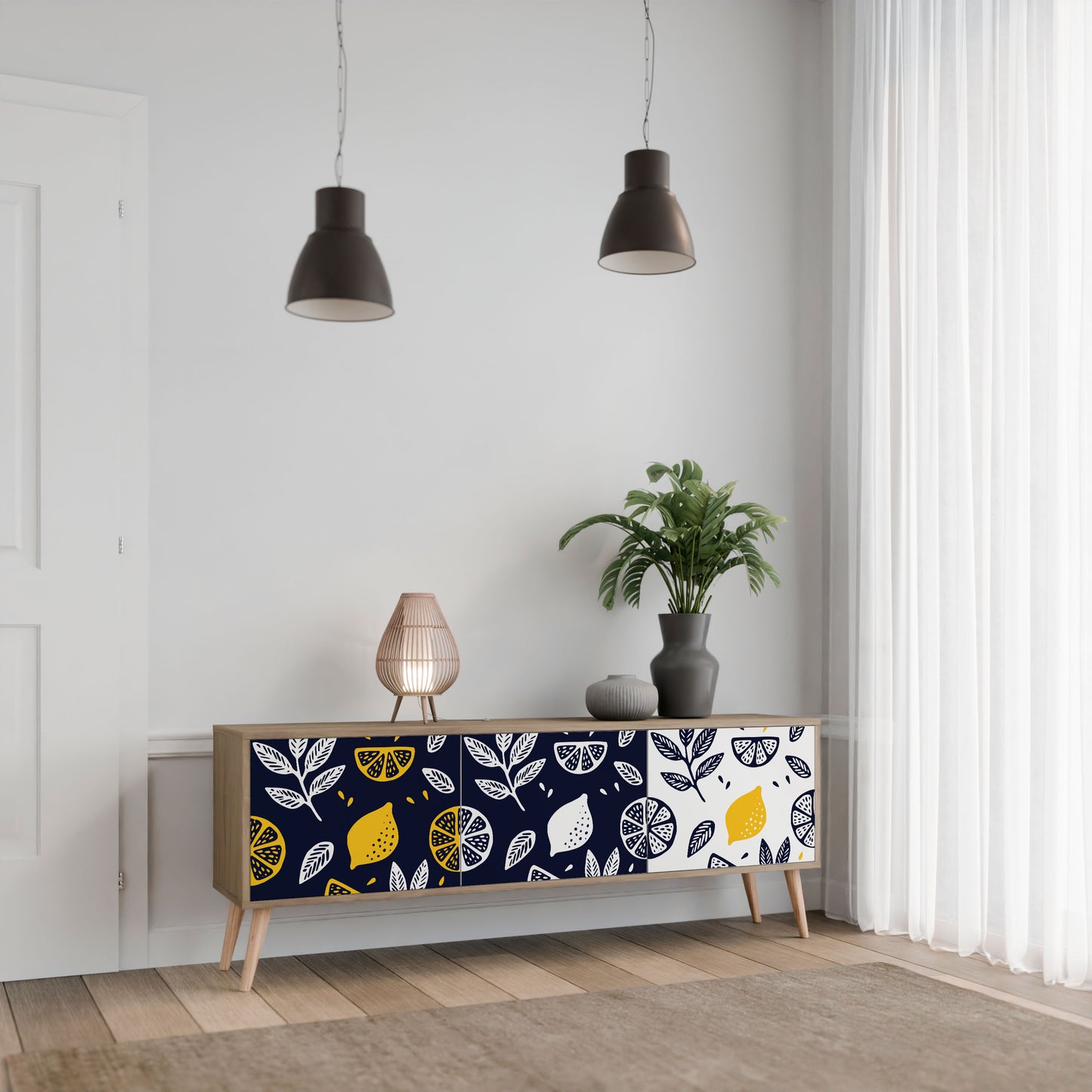 Mobile TV a 3 ante CITRUS BLACK AND WHITE in effetto rovere