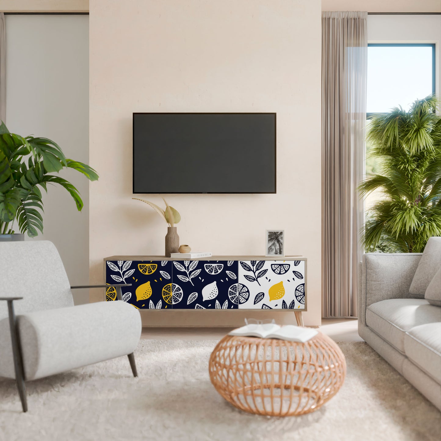 Mobile TV a 3 ante CITRUS BLACK AND WHITE in effetto rovere