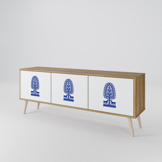 Mobile TV a 3 ante in stile FOLK ART POLACCO, effetto rovere