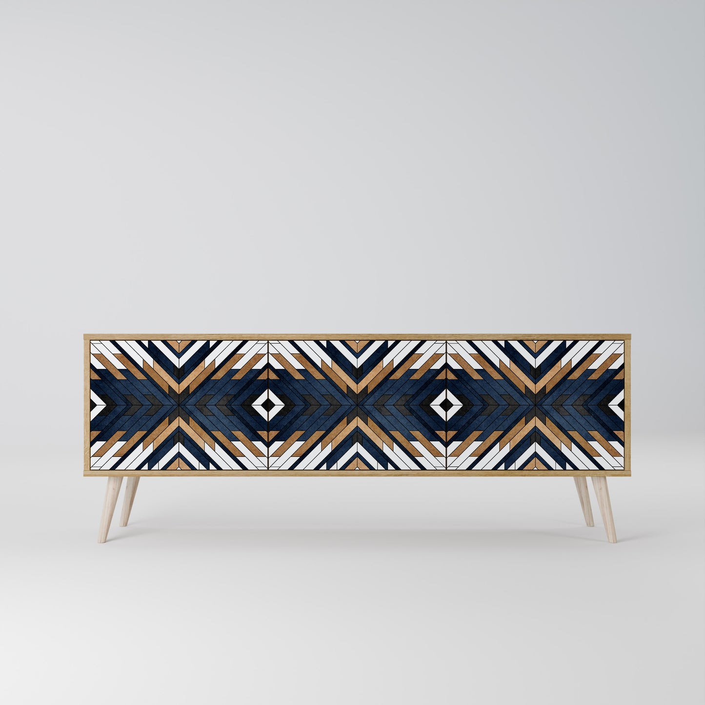 ARTFUL GEOMETRY 3-Door TV Stand in Oak Effect