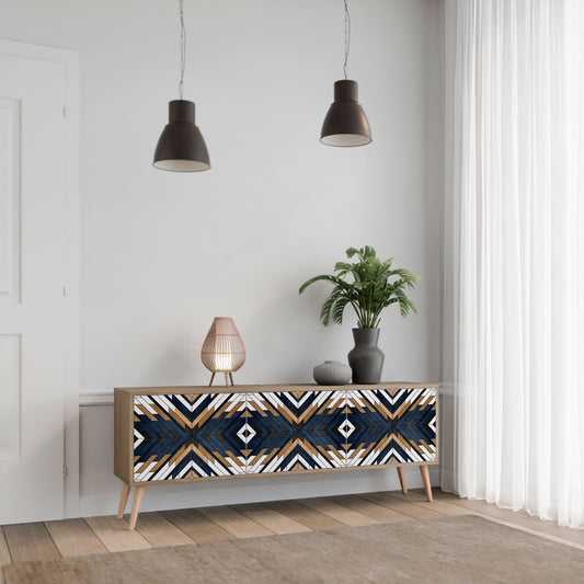 ARTFUL GEOMETRY 3-Door TV Stand in Oak Effect