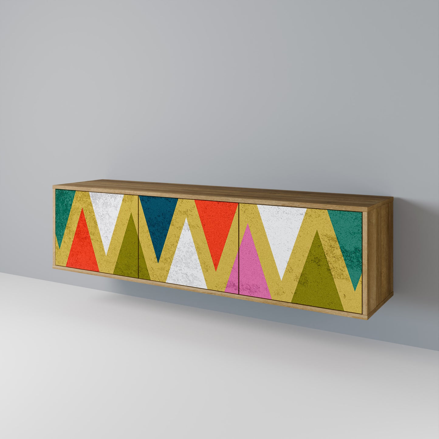 Mobile TV a 3 ante TRIANGOLI COLORATI in effetto rovere