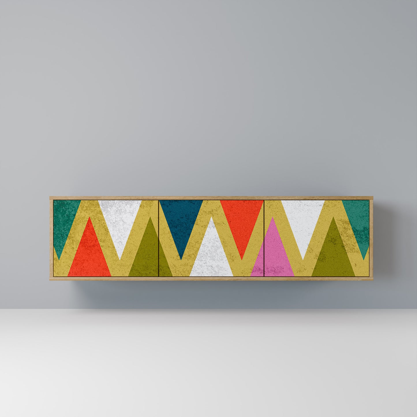 Mobile TV a 3 ante TRIANGOLI COLORATI in effetto rovere