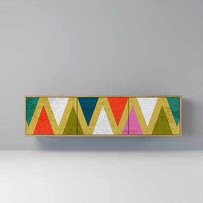 Mobile TV a 3 ante TRIANGOLI COLORATI in effetto rovere