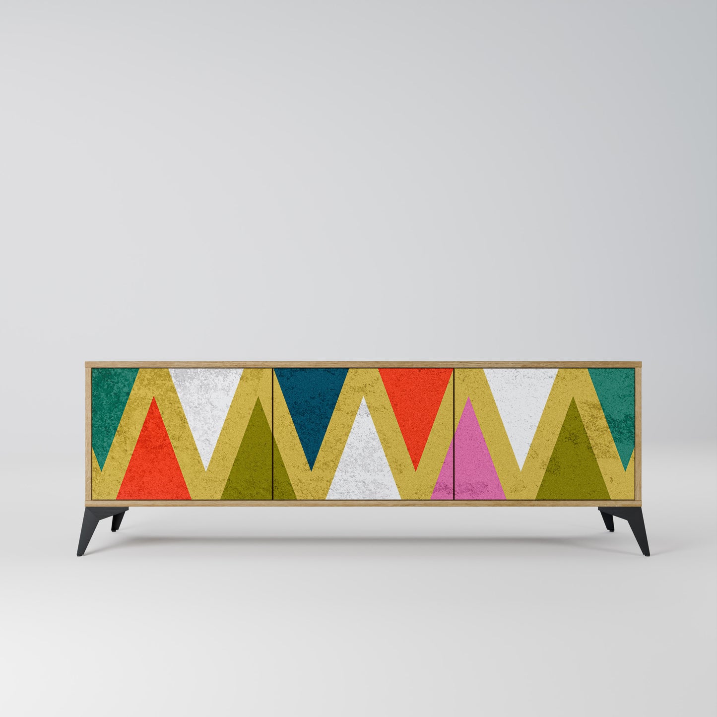 Mobile TV a 3 ante TRIANGOLI COLORATI in effetto rovere