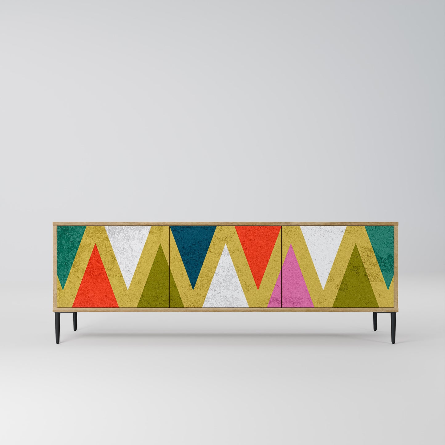 Mobile TV a 3 ante TRIANGOLI COLORATI in effetto rovere