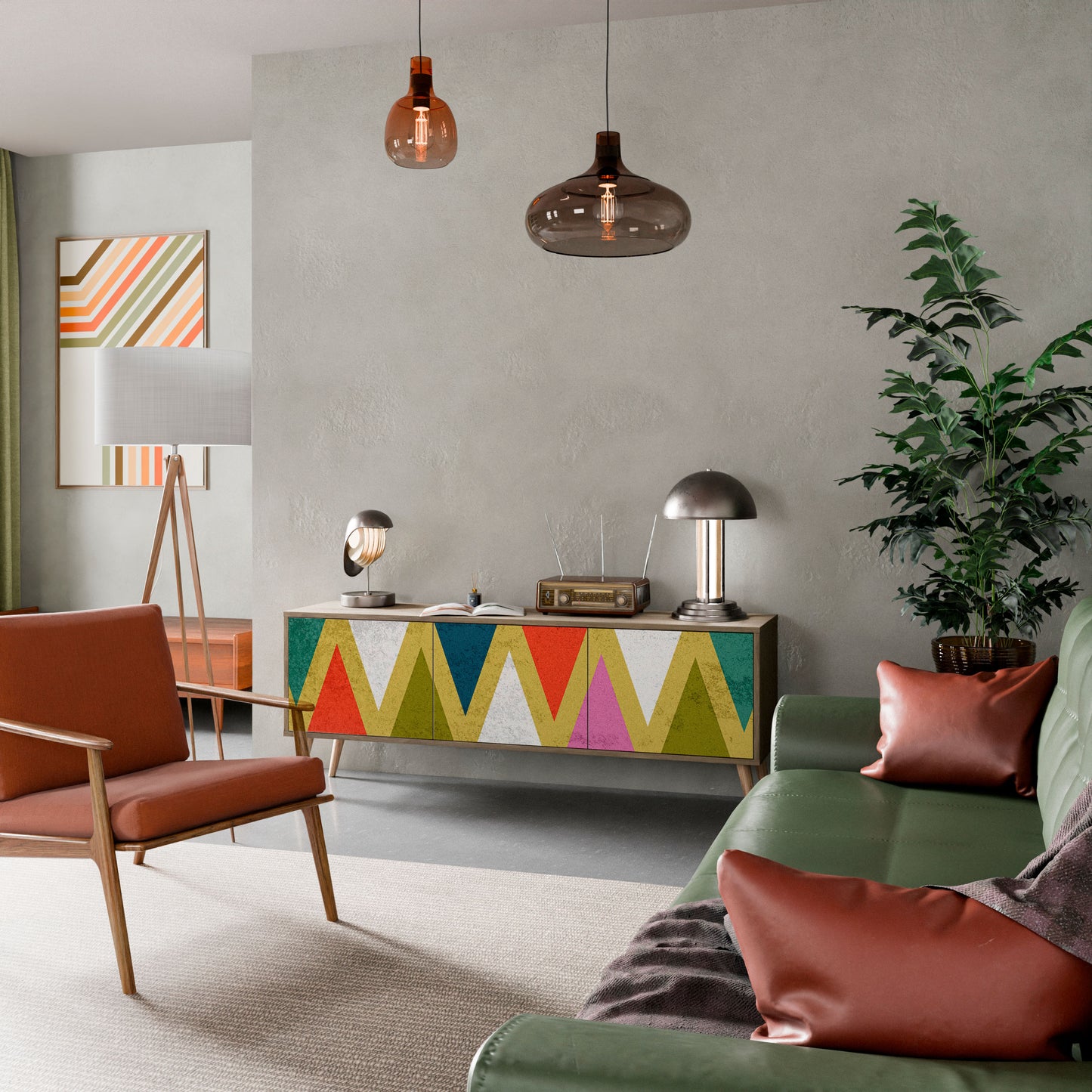 Mobile TV a 3 ante TRIANGOLI COLORATI in effetto rovere