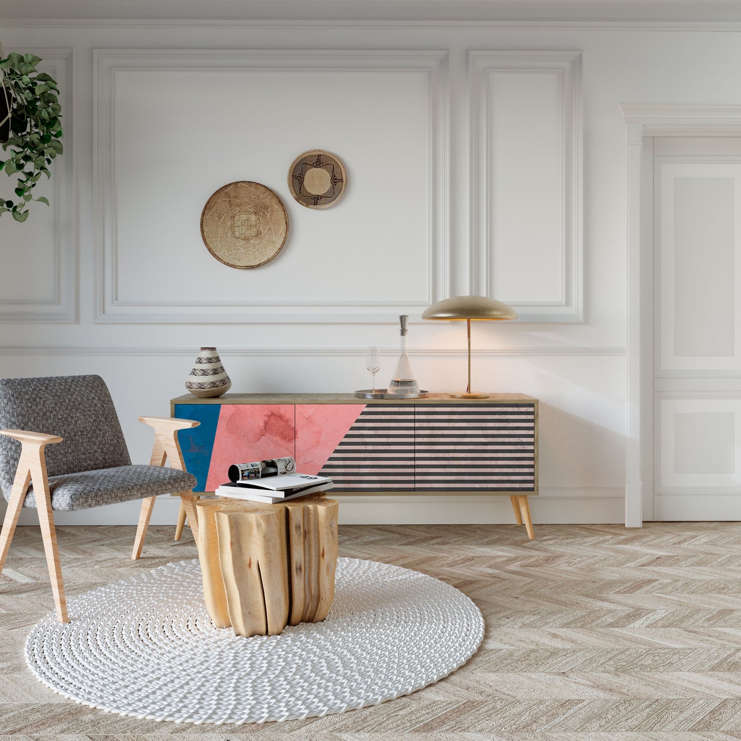 GLAMOROUS STRIPE Mobile TV a 3 Ante in Effetto Rovere