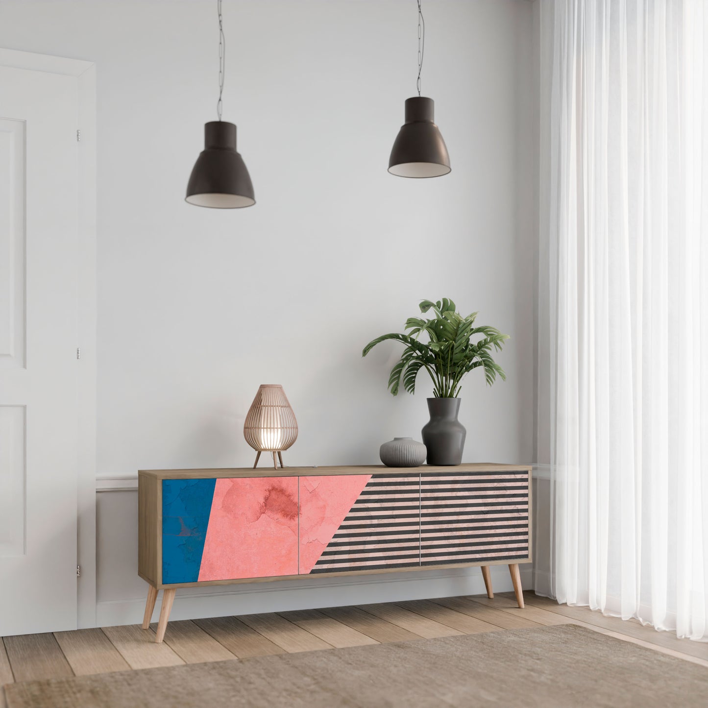 GLAMOROUS STRIPE Mobile TV a 3 Ante in Effetto Rovere