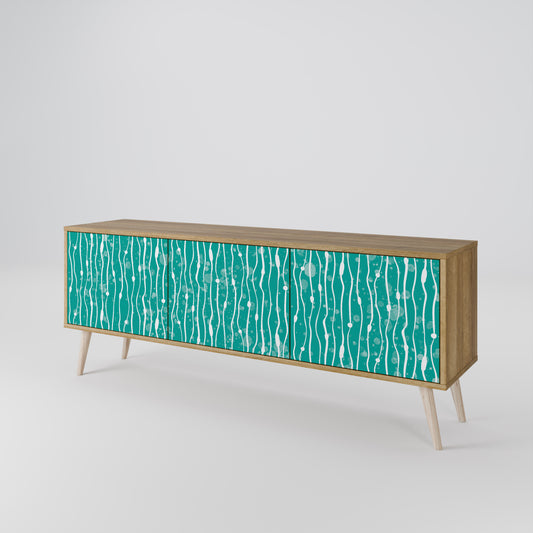 TURQUOISE RAIN 3-Door TV Stand in Oak Effect