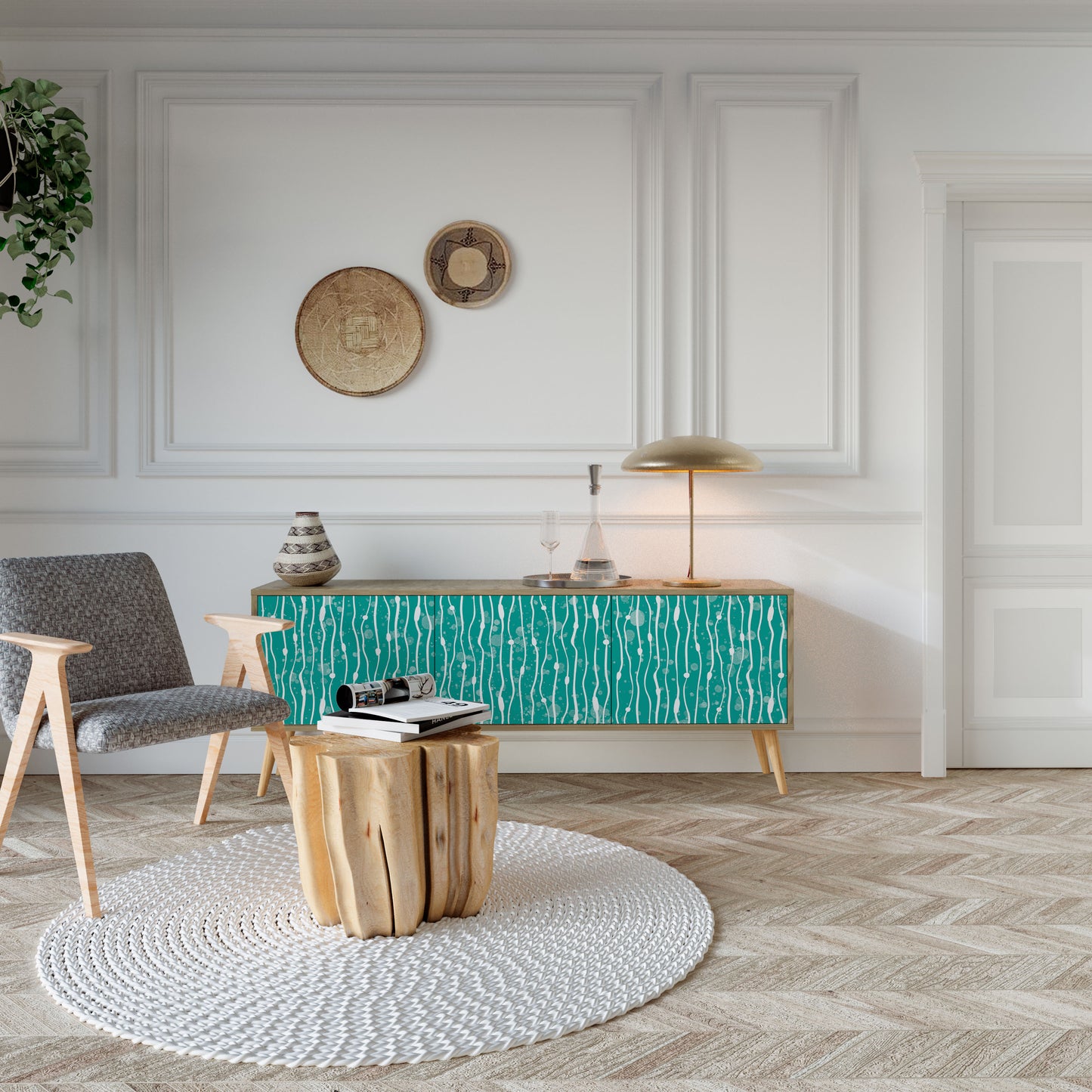 Mobile TV TURQUOISE RAIN a 3 ante effetto rovere