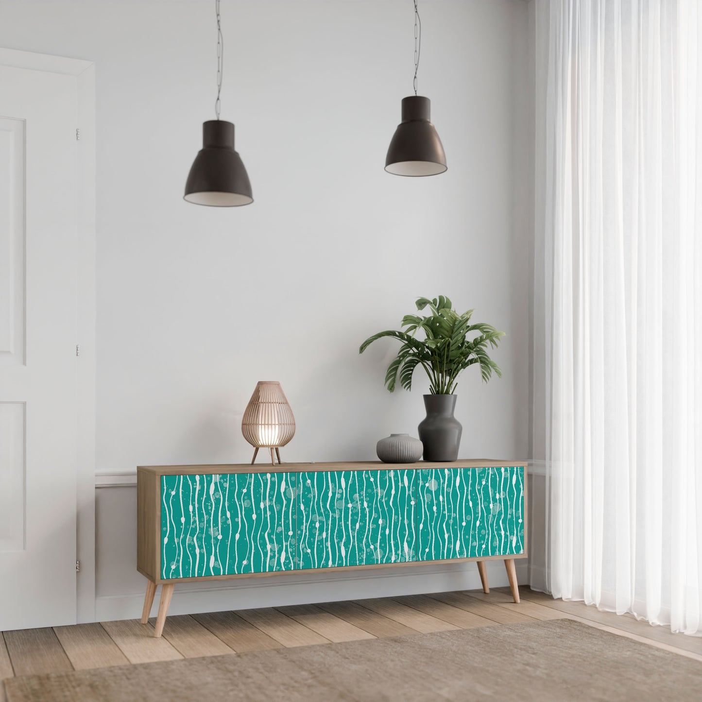 Mobile TV TURQUOISE RAIN a 3 ante effetto rovere