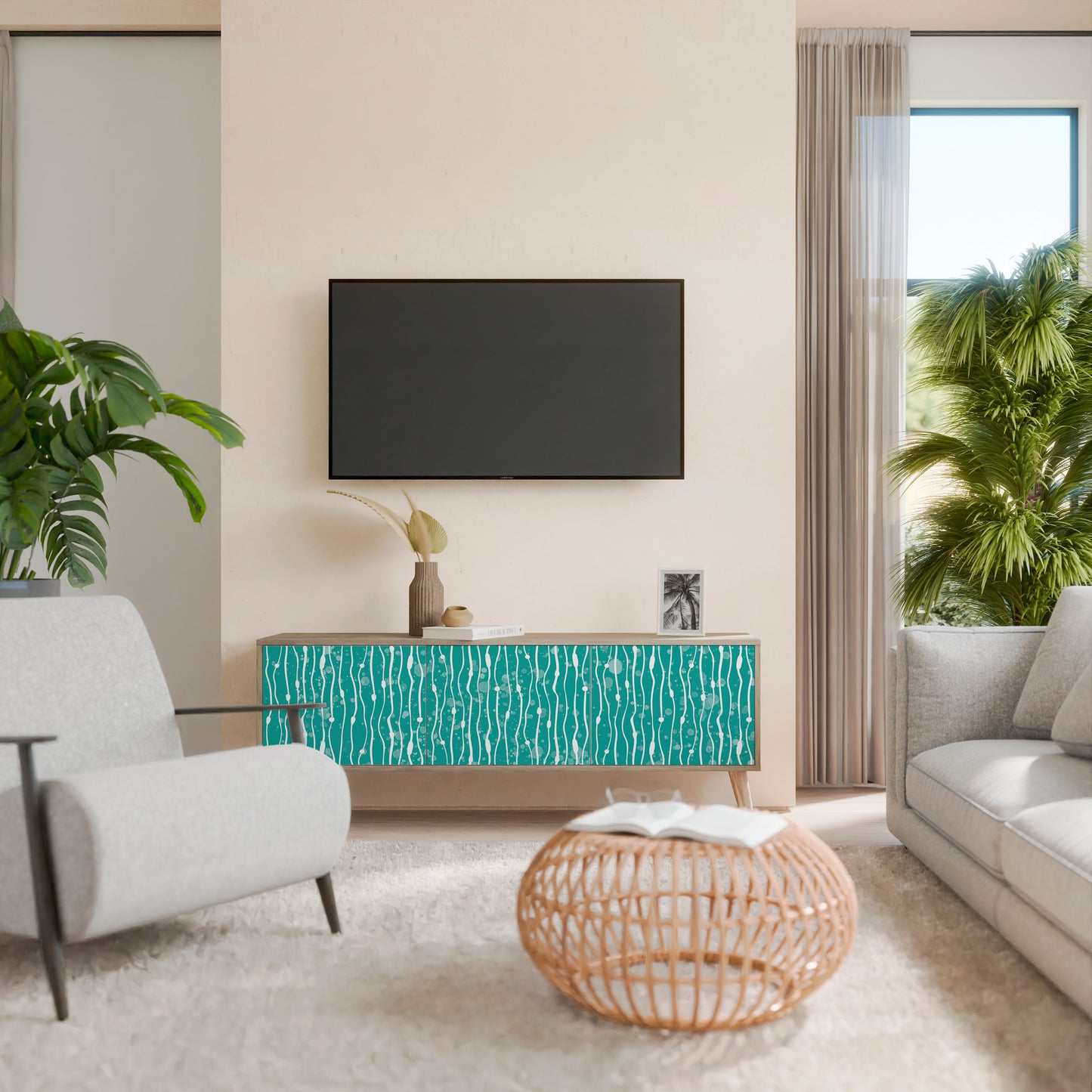 Mobile TV TURQUOISE RAIN a 3 ante effetto rovere