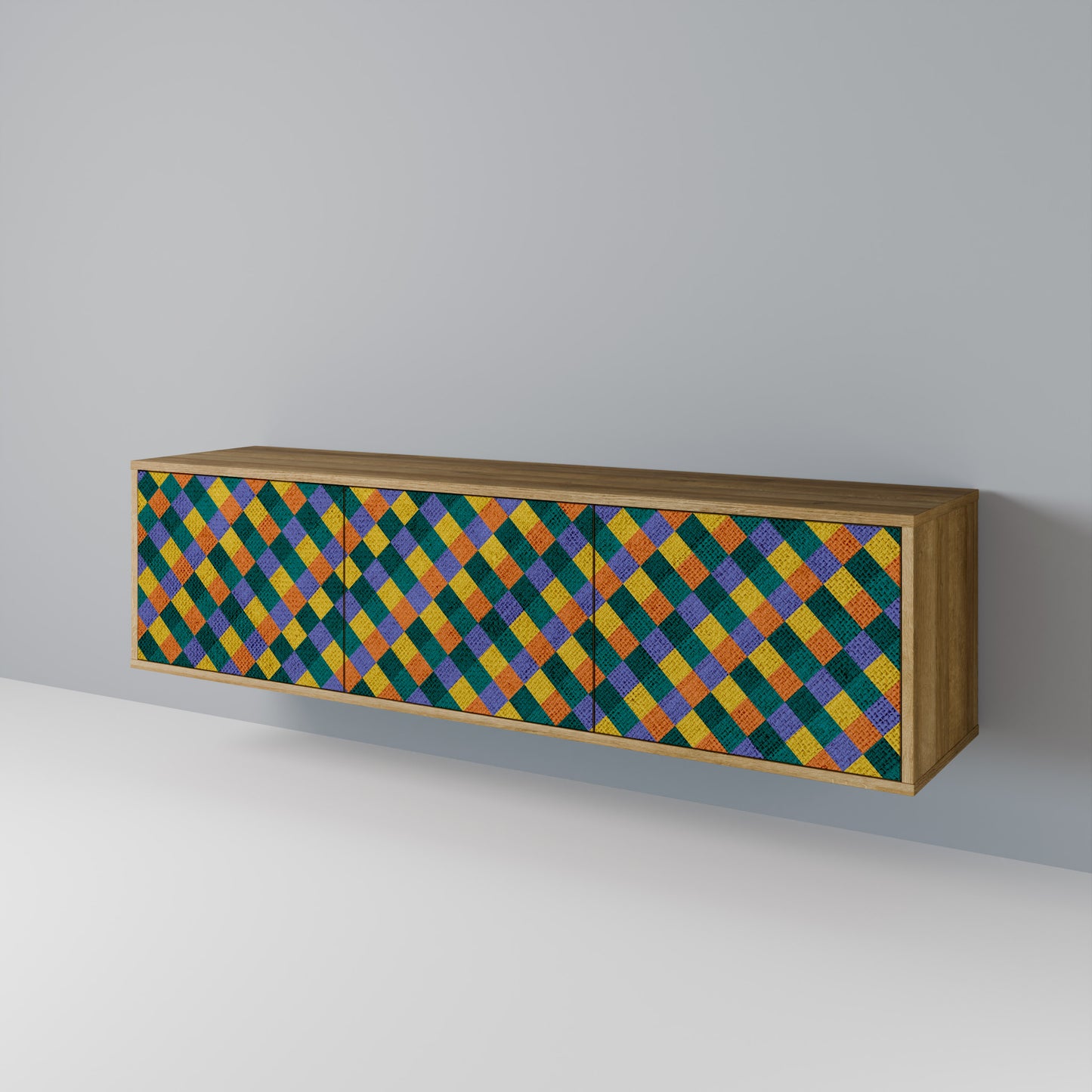 Mobile TV a 3 ante PAINTED SQUARES MIX in effetto rovere