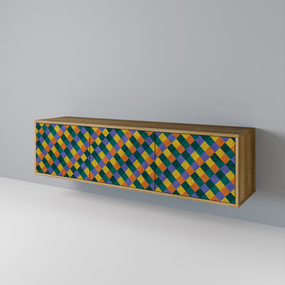 Mobile TV a 3 ante PAINTED SQUARES MIX in effetto rovere