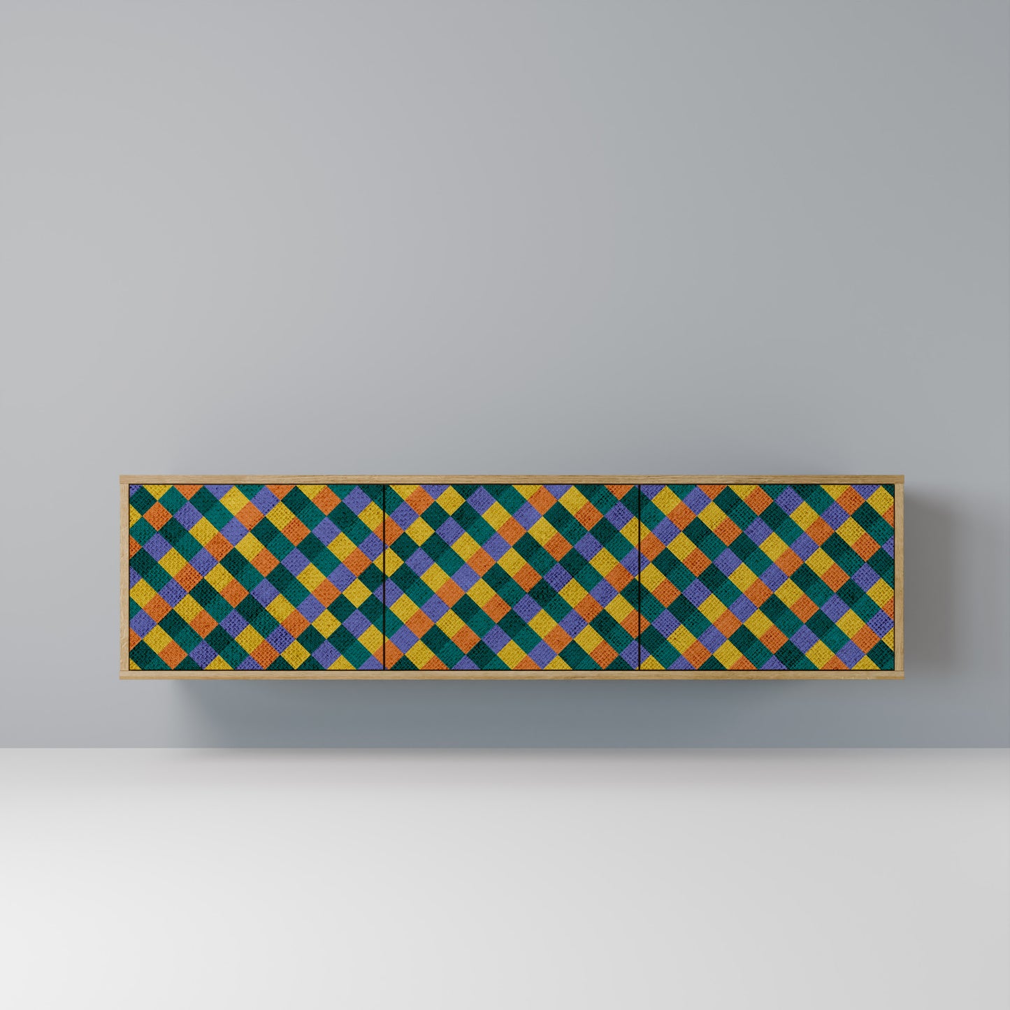 Mobile TV a 3 ante PAINTED SQUARES MIX in effetto rovere