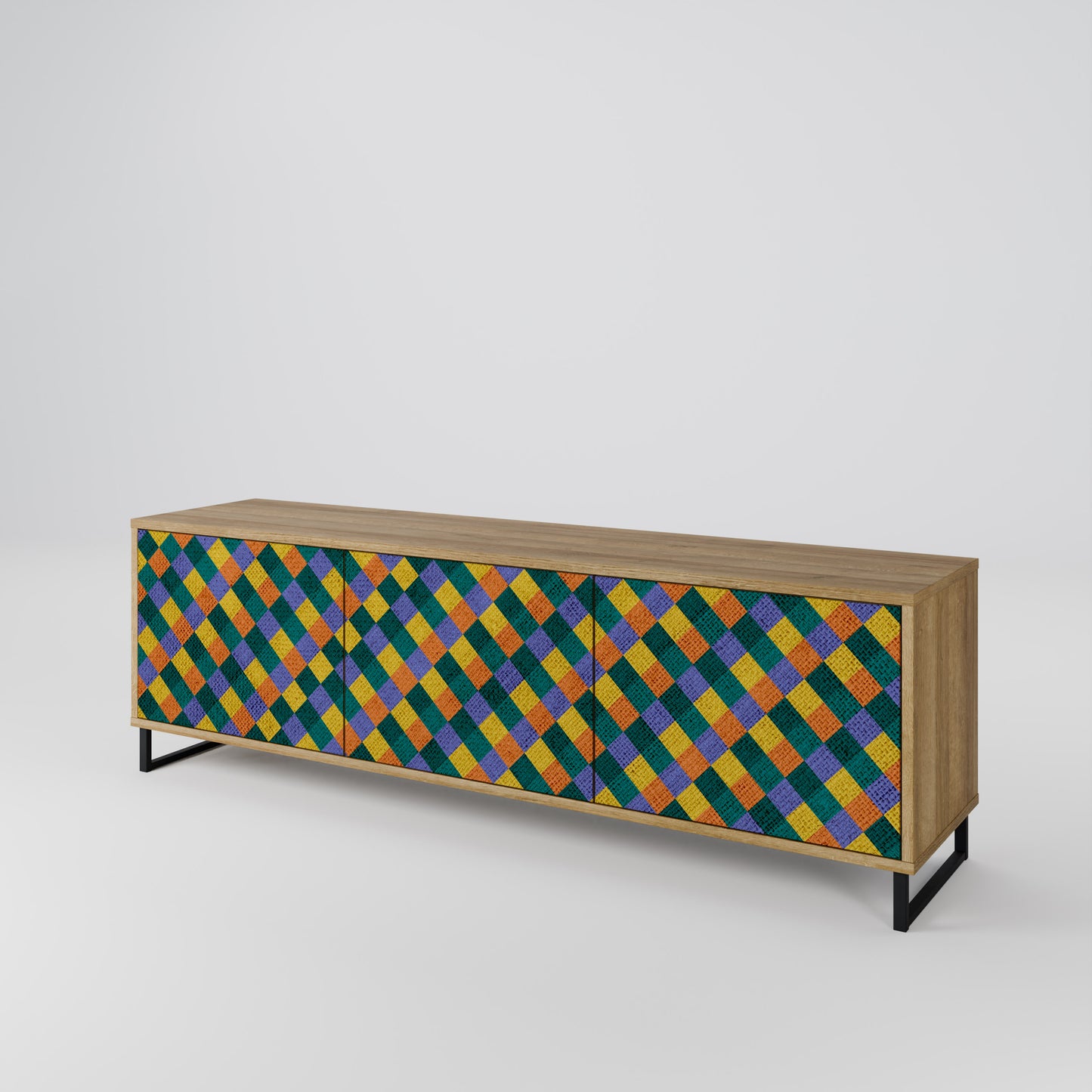 Mobile TV a 3 ante PAINTED SQUARES MIX in effetto rovere