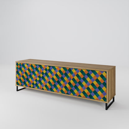Mobile TV a 3 ante PAINTED SQUARES MIX in effetto rovere
