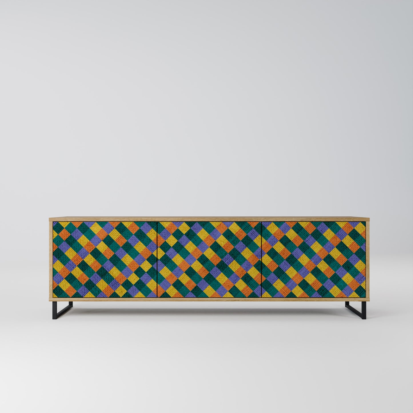 Mobile TV a 3 ante PAINTED SQUARES MIX in effetto rovere
